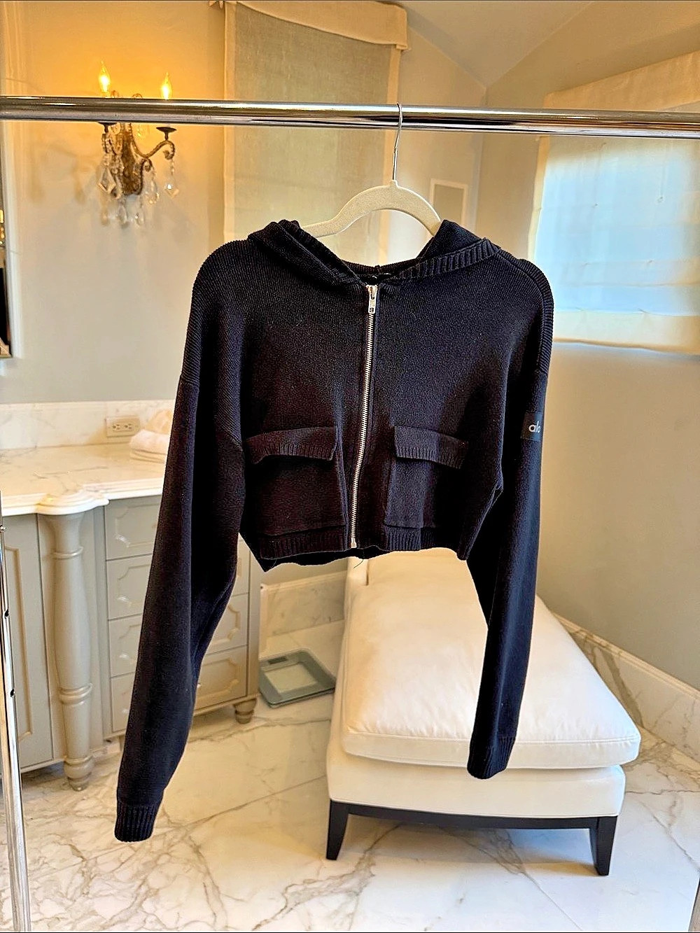 alo Black Cropped Zip Hoodie